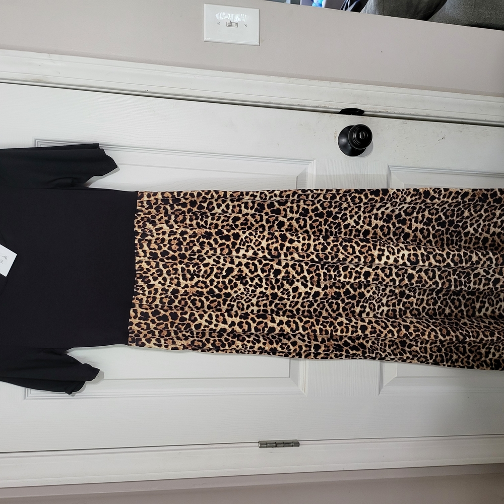 Black and Leopard Print Maxi Dress